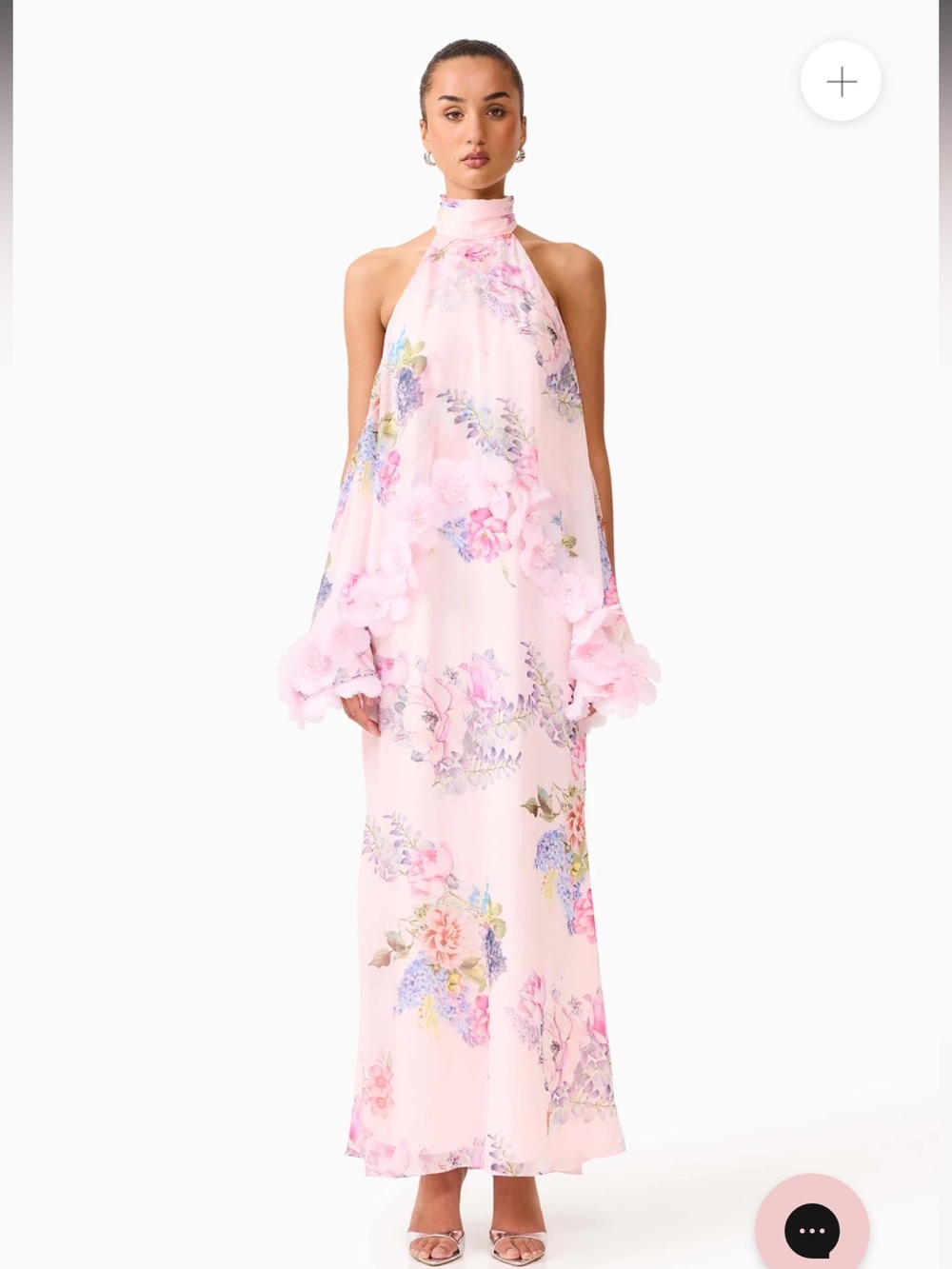 elliatt millie pink 3f floral trim halter neck tiered maxi gown dress size XXS